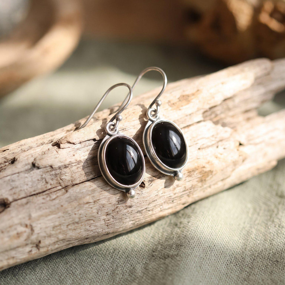 Black Agate Drop Earrings | Sterling Silver | Classic Oval