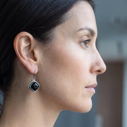 Black Agate Drop Earrings | Sterling Silver