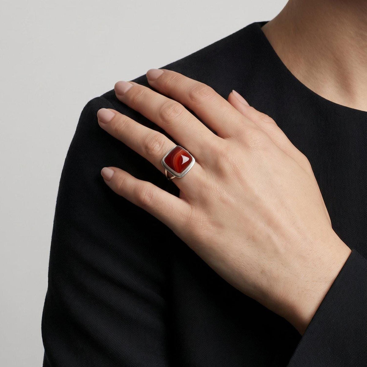 Banded Red Agate Ring | Sterling Silver