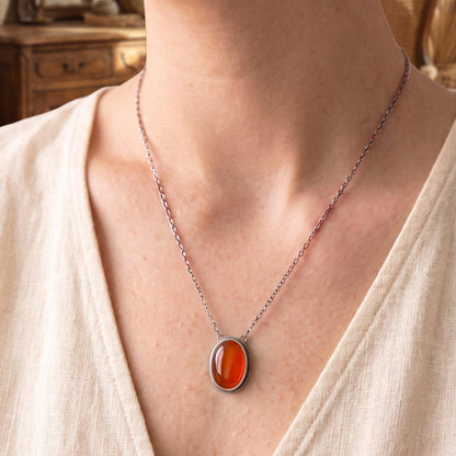 Orange Carnelian Pendant Necklace | Sterling Silver