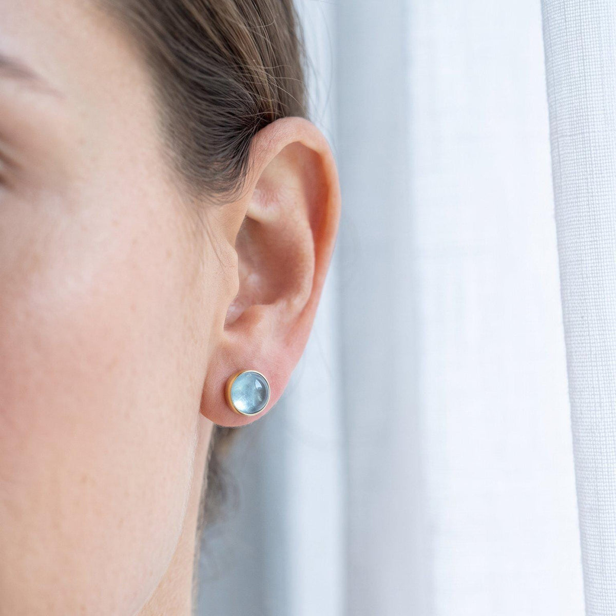 Aquamarine Stud Earrings | 18K Gold Bezel | Sterling Silver