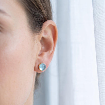 Aquamarine Stud Earrings | 18K Gold Bezel | Sterling Silver