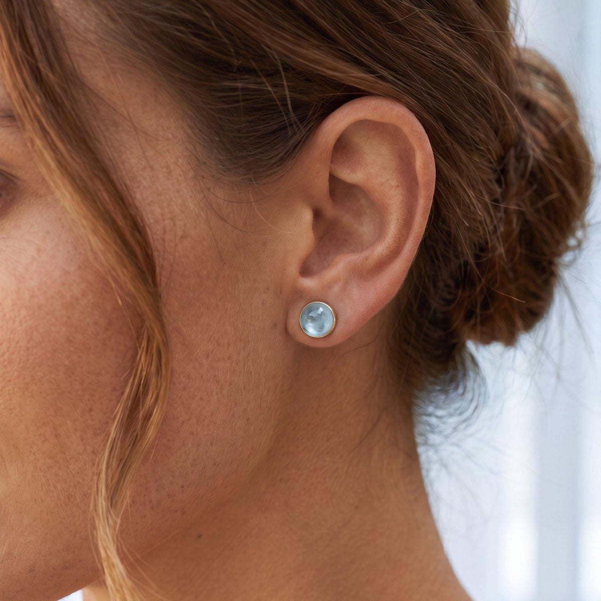 Aquamarine Stud Earrings | 18K Gold Bezel | Sterling Silver