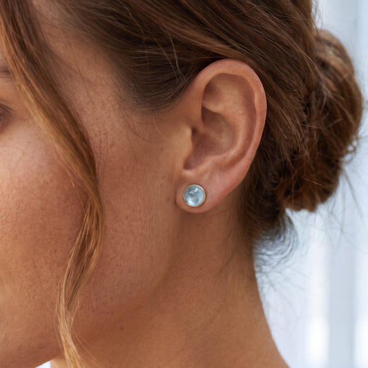 Aquamarine Stud Earrings | 18K Gold Bezel | Sterling Silver