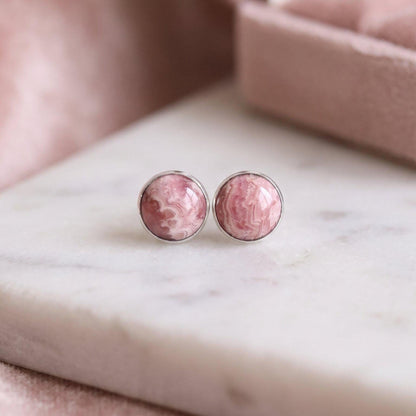 Rhodochrosite Big Post Earrings | Sterling Silver