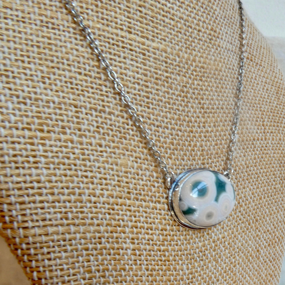 Ocean Jasper East-West Pendant Necklace | Sterling Silver | 18X24 Stone