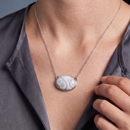 Ocean Jasper East-West Pendant Necklace | Sterling Silver | 18X24 Stone