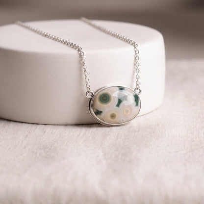 Ocean Jasper East-West Pendant Necklace | Sterling Silver | 18X24 Stone
