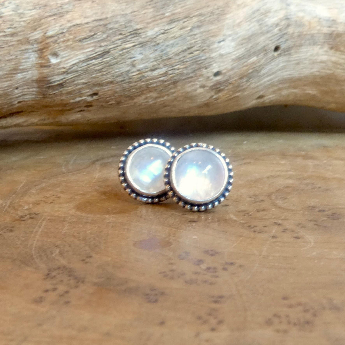 Rainbow Moonstone Studs | Sterling Silver | 7mm Stones
