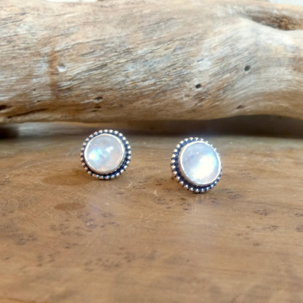 Rainbow Moonstone Studs | Sterling Silver | 7mm Stones