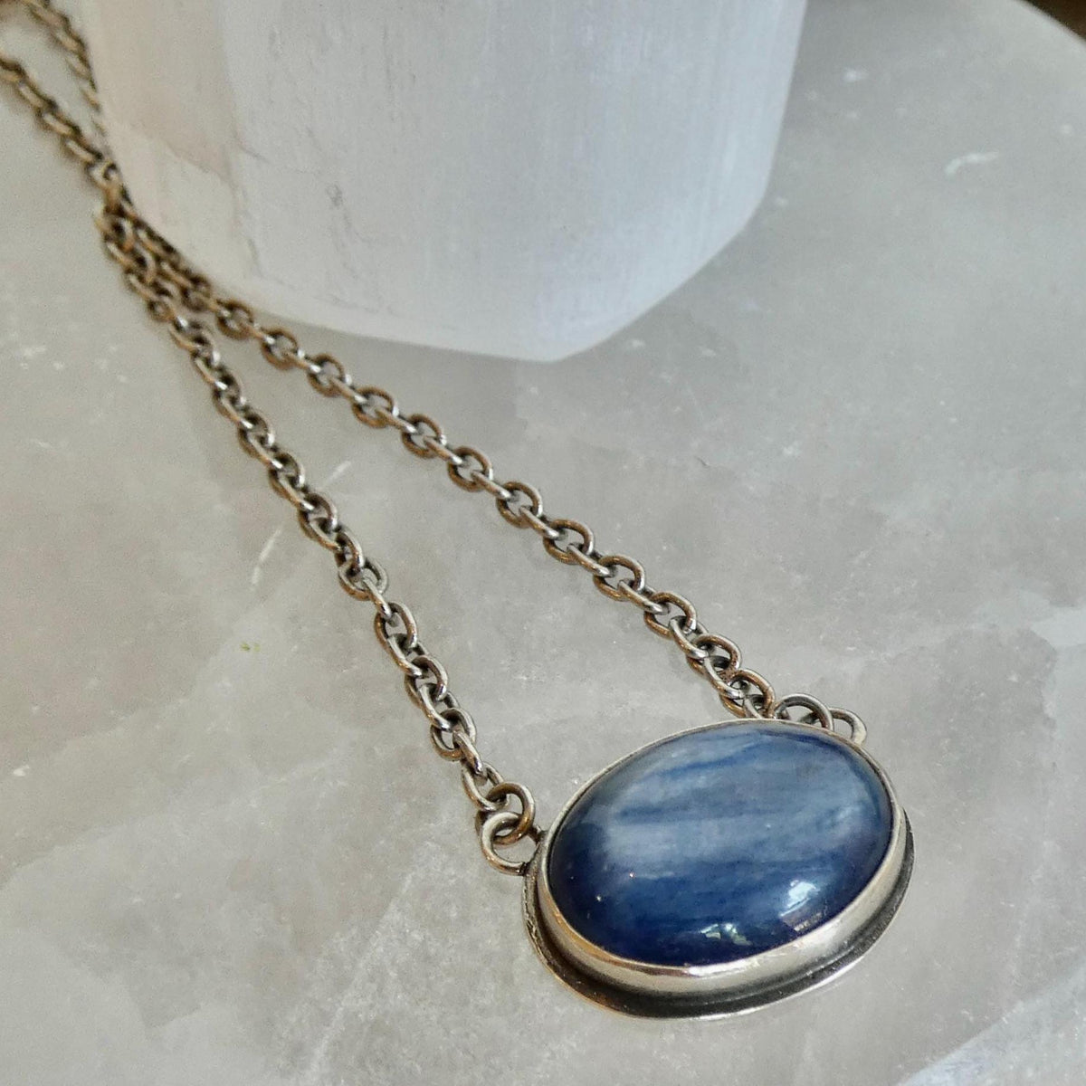 Blue Kyanite East West Pendant | Sterling Silver
