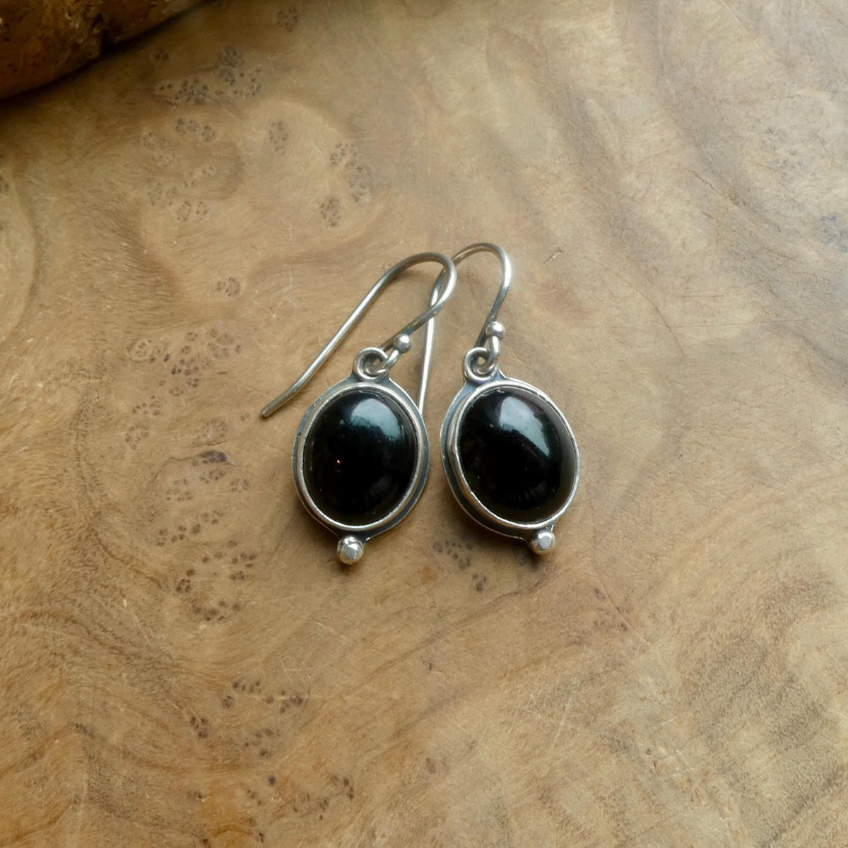Black Agate Drop Earrings | Sterling Silver | Classic Oval