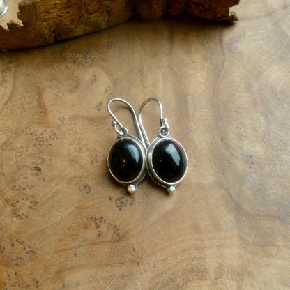 Black Agate Drop Earrings | Sterling Silver | Classic Oval