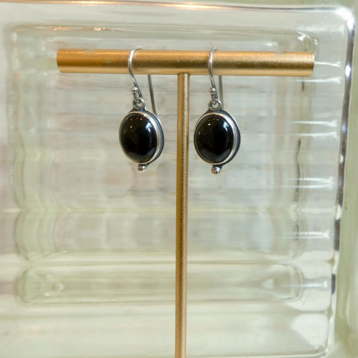 Black Agate Drop Earrings | Sterling Silver | Classic Oval