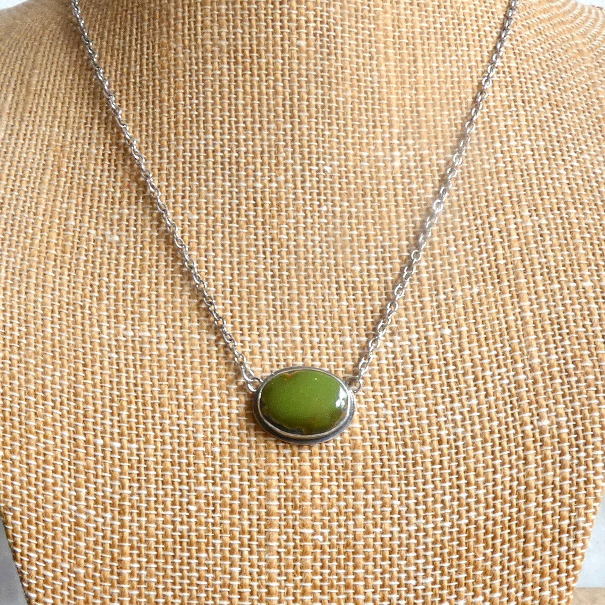 Oval Turquoise Pendant Necklace | Sterling Silver Boho Chain