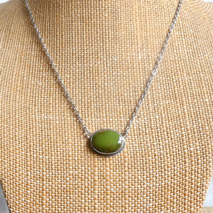 Oval Turquoise Pendant Necklace | Sterling Silver Boho Chain