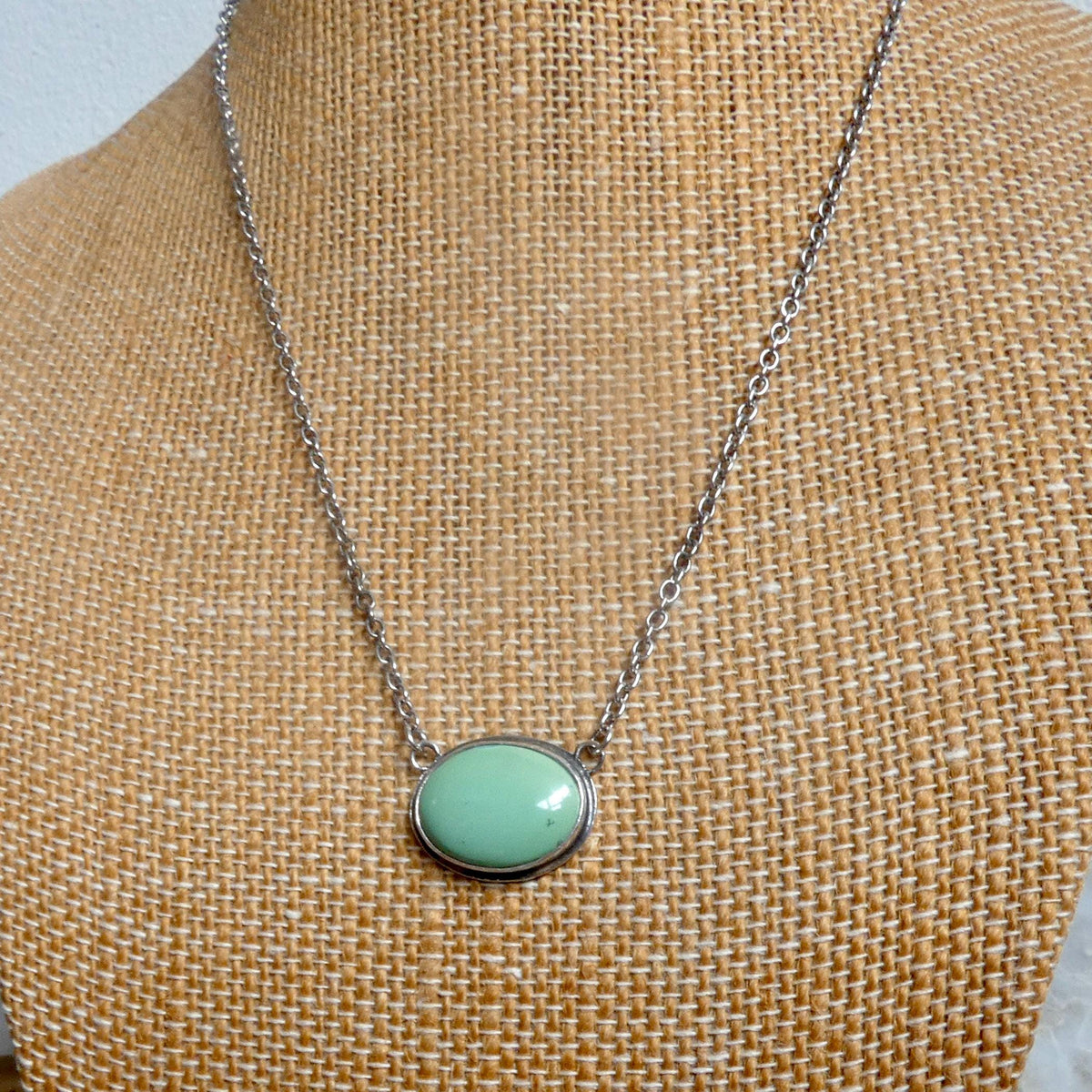 Oval Turquoise Pendant Necklace | Sterling Silver Boho Chain