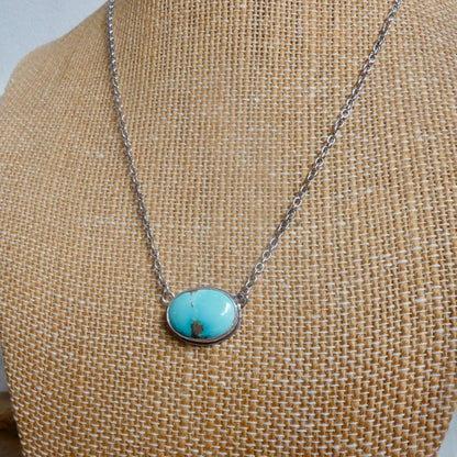 Oval Turquoise Pendant Necklace | Sterling Silver Boho Chain