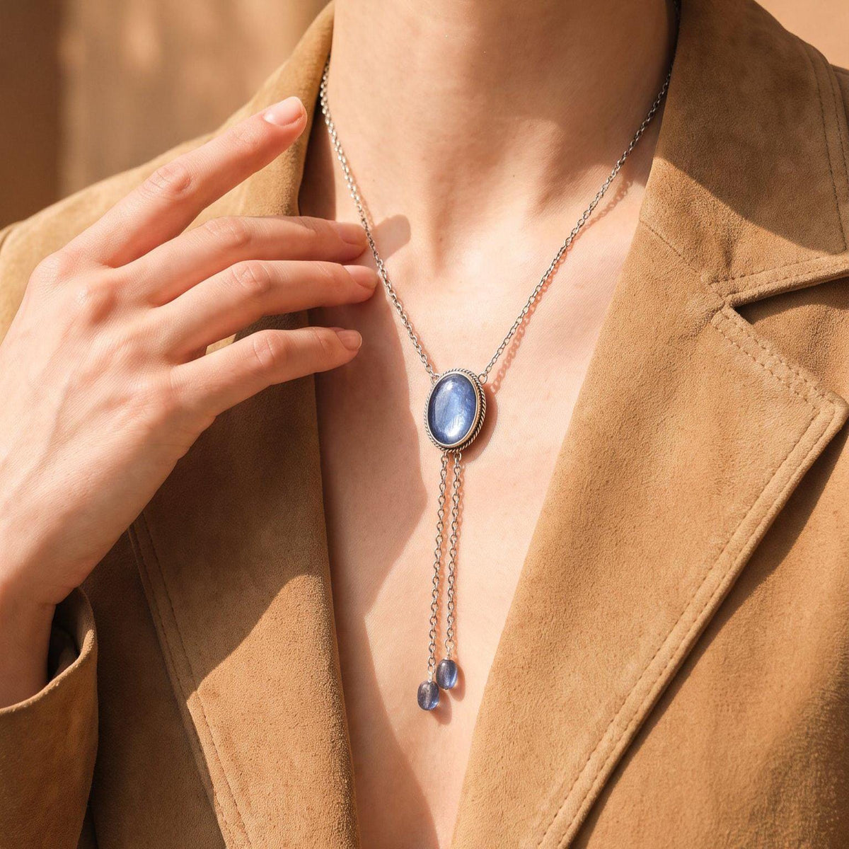 Blue Kyanite Bolo Necklace | Sterling Silver