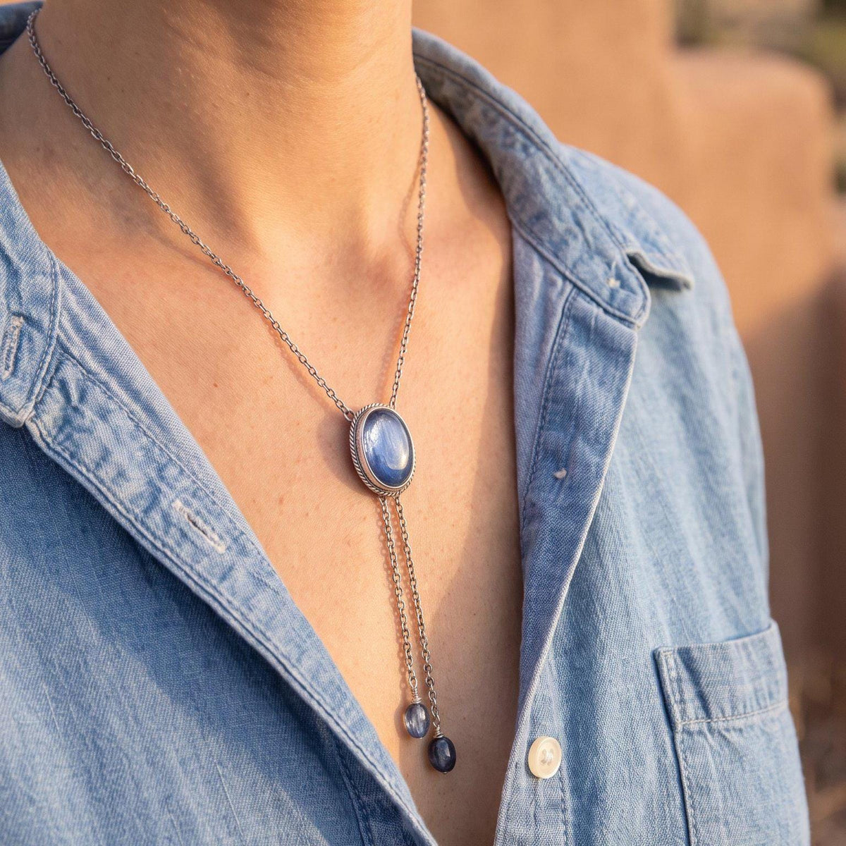 Blue Kyanite Bolo Necklace | Sterling Silver