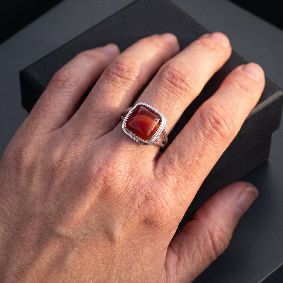 Banded Red Agate Ring | Sterling Silver
