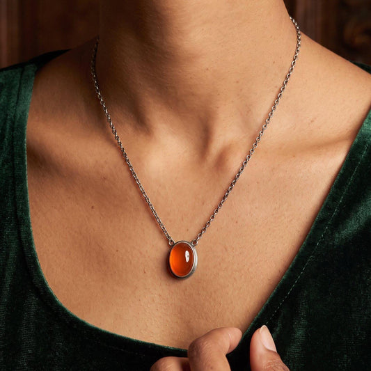 Orange Carnelian Pendant Necklace | Sterling Silver