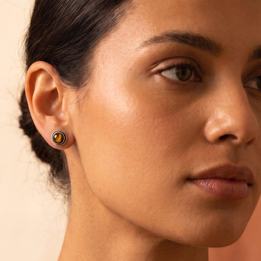 Tigers Eye Traditional Posts | Sterling Silver | 6mm stones