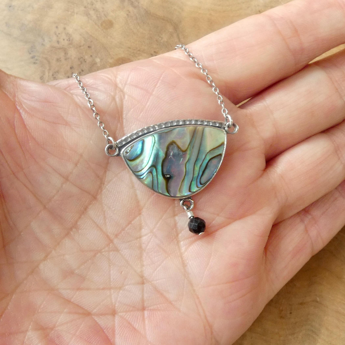 Abalone Y Pendant with Black Tourmaline | Sterling Silver