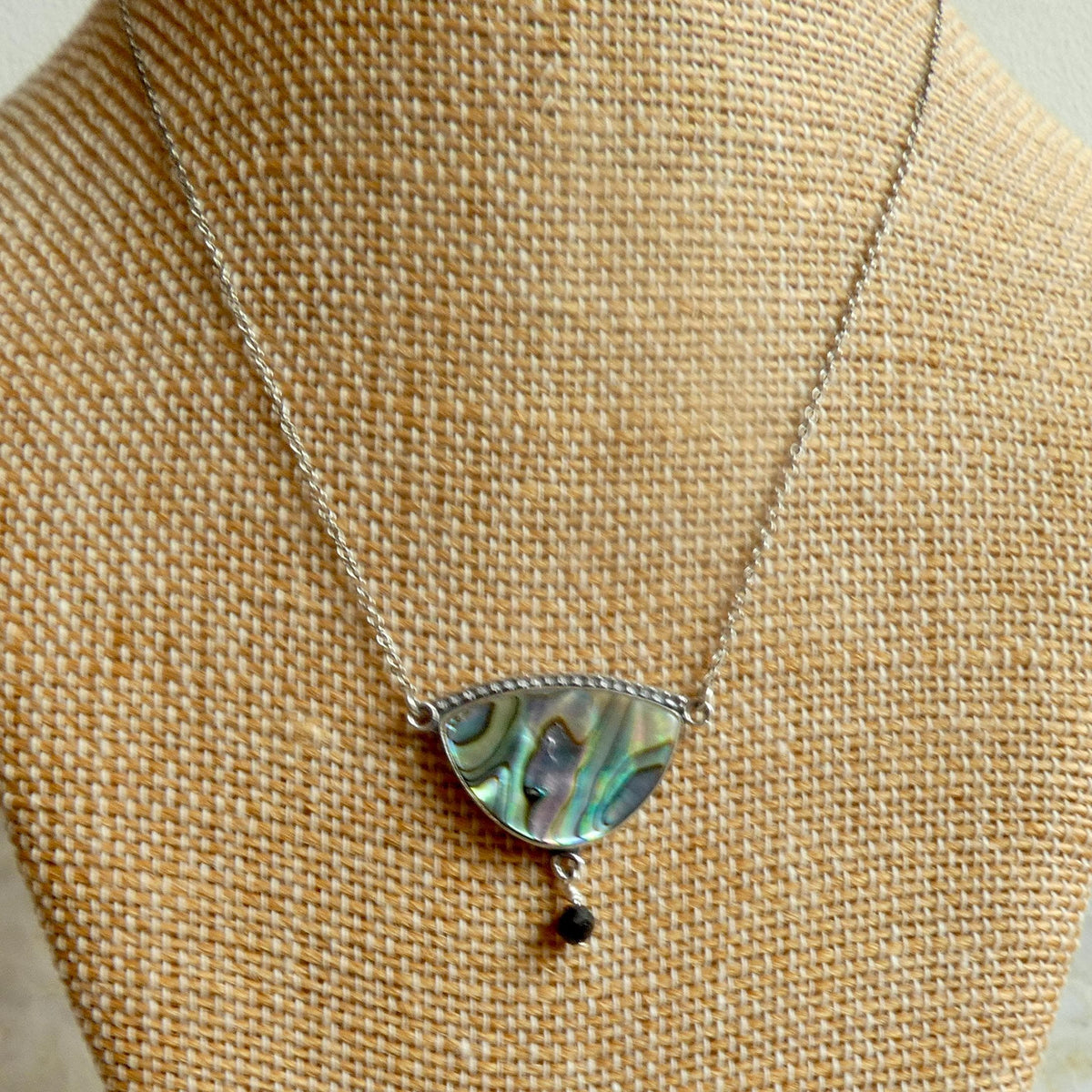 Abalone Y Pendant with Black Tourmaline | Sterling Silver