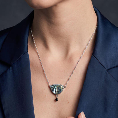 Abalone Y Pendant with Black Tourmaline | Sterling Silver
