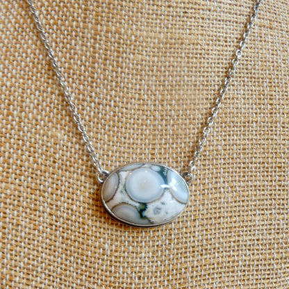 Ocean Jasper East-West Pendant Necklace | Sterling Silver | 18X24 Stone