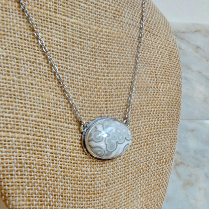 Ocean Jasper East-West Pendant Necklace | Sterling Silver | 18X24 Stone