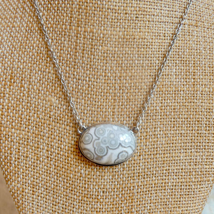 Ocean Jasper East-West Pendant Necklace | Sterling Silver | 18X24 Stone