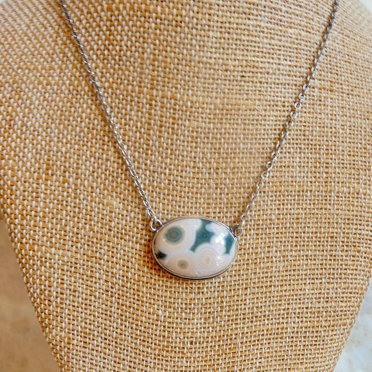 Ocean Jasper East-West Pendant Necklace | Sterling Silver | 18X24 Stone