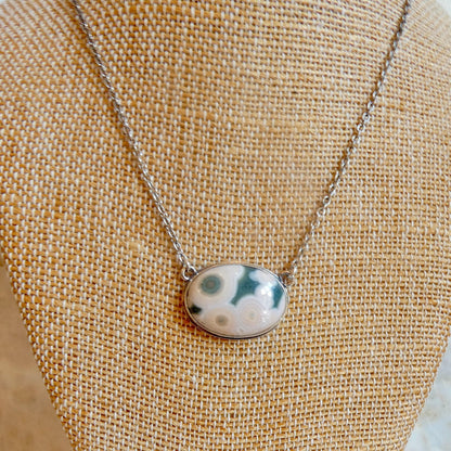 Ocean Jasper East-West Pendant Necklace | Sterling Silver | 18X24 Stone