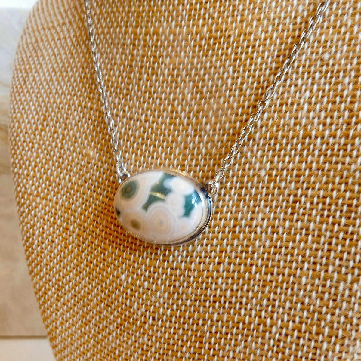 Ocean Jasper East-West Pendant Necklace | Sterling Silver | 18X24 Stone
