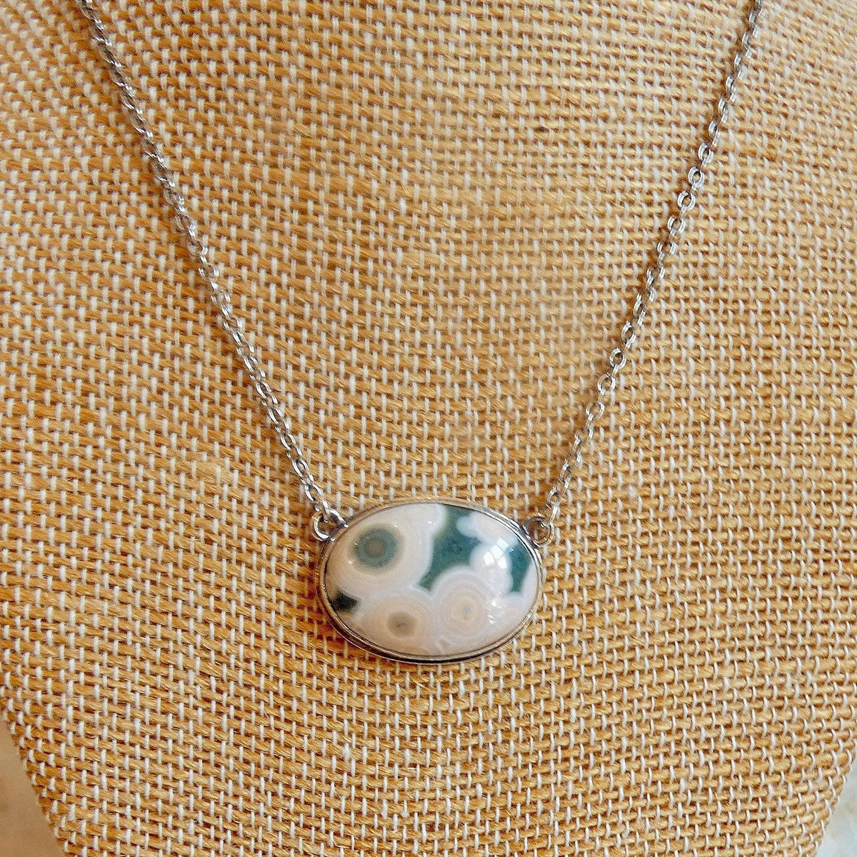 Ocean Jasper East-West Pendant Necklace | Sterling Silver | 18X24 Stone