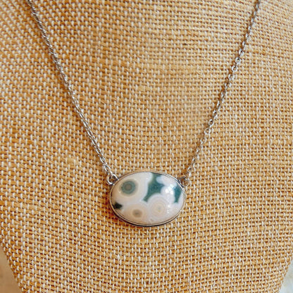 Ocean Jasper East-West Pendant Necklace | Sterling Silver | 18X24 Stone