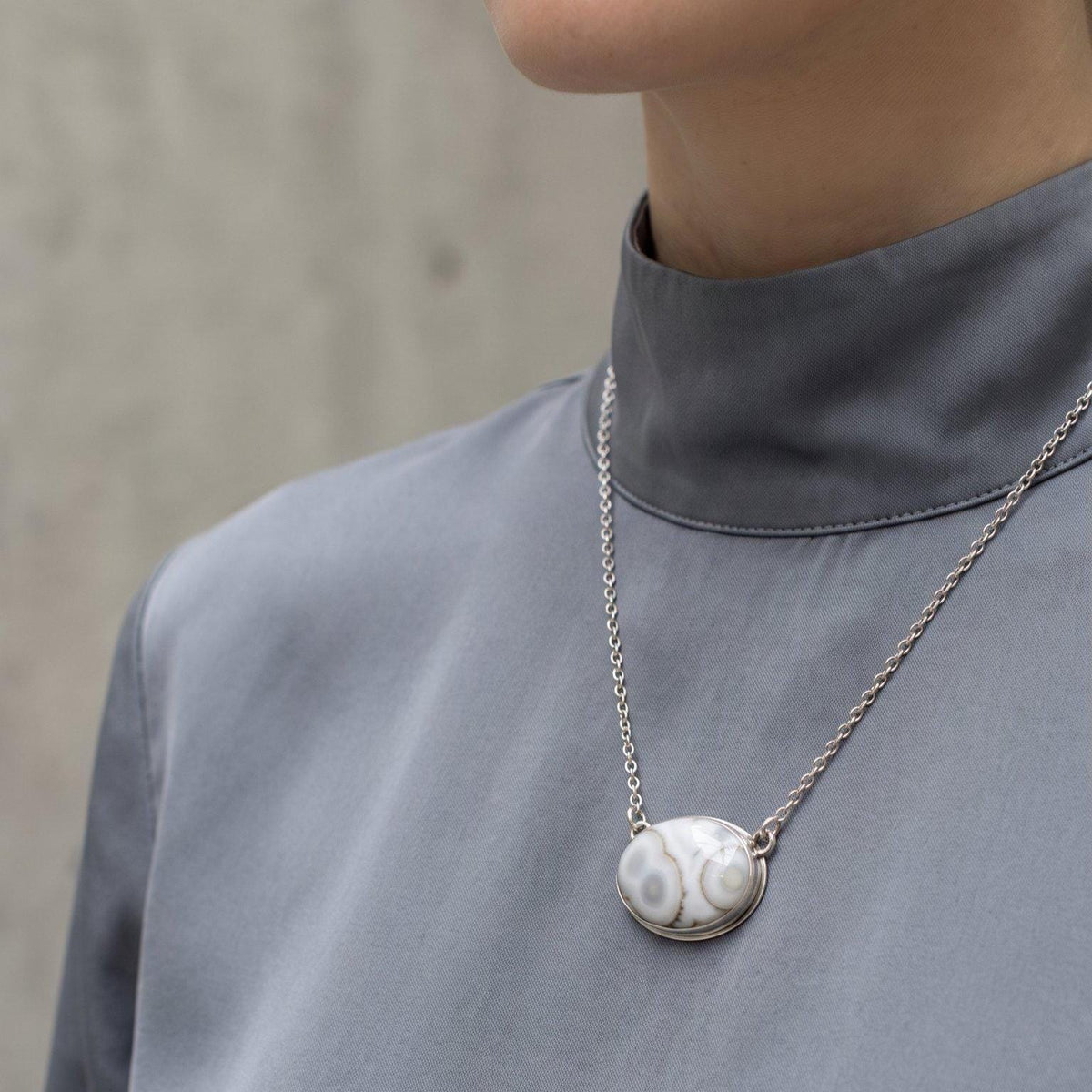 Ocean Jasper East-West Pendant Necklace | Sterling Silver | 18X24 Stone