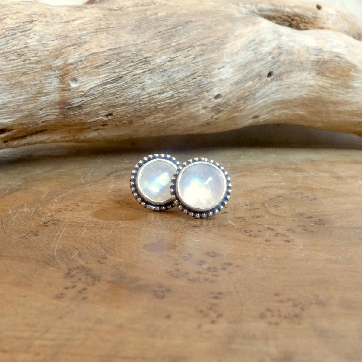 Rainbow Moonstone Studs | Sterling Silver | 7mm Stones