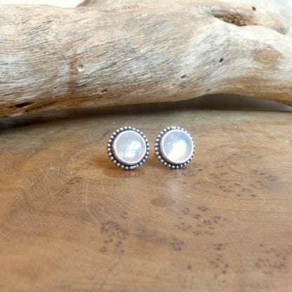 Rainbow Moonstone Studs | Sterling Silver | 7mm Stones