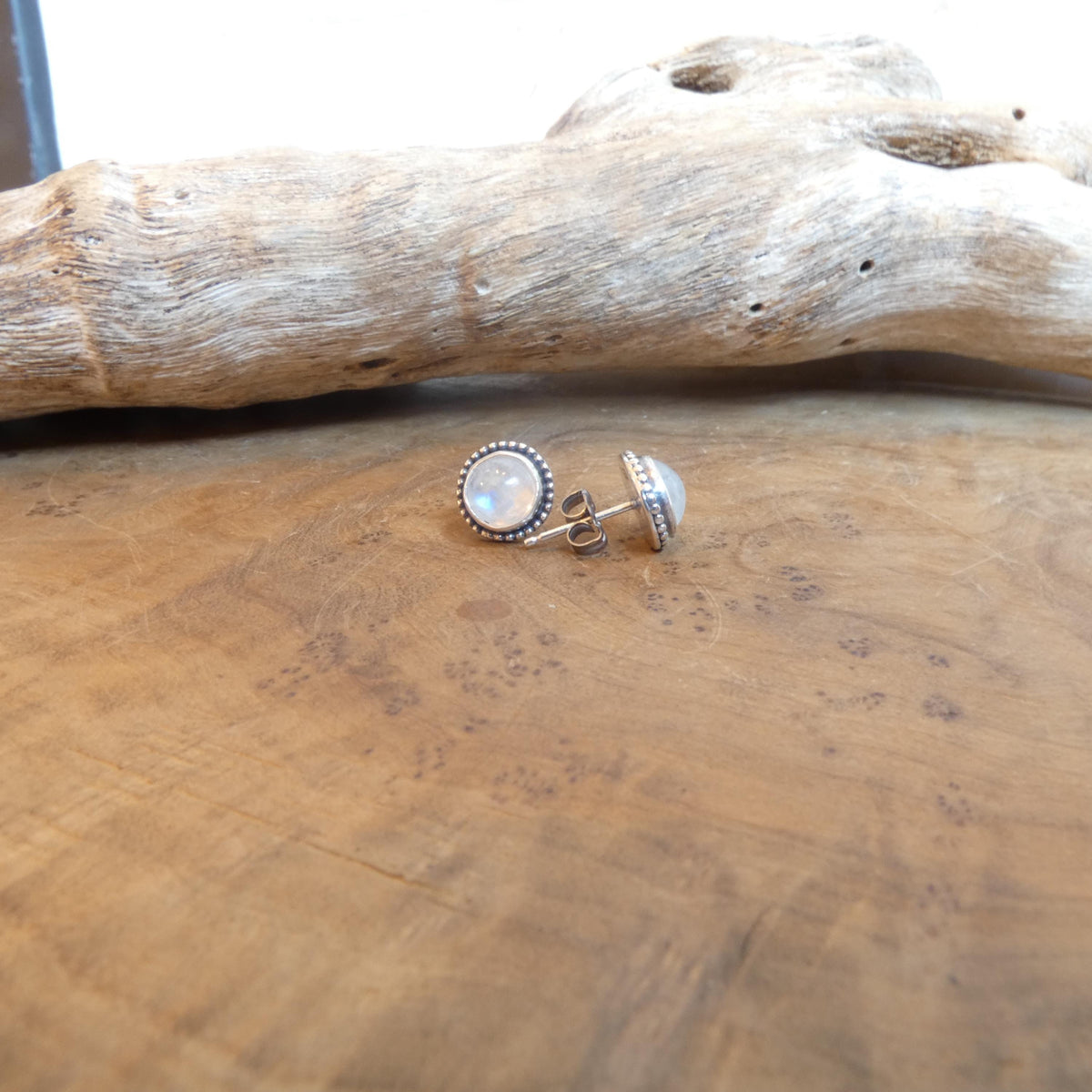 Rainbow Moonstone Studs | Sterling Silver | 7mm Stones