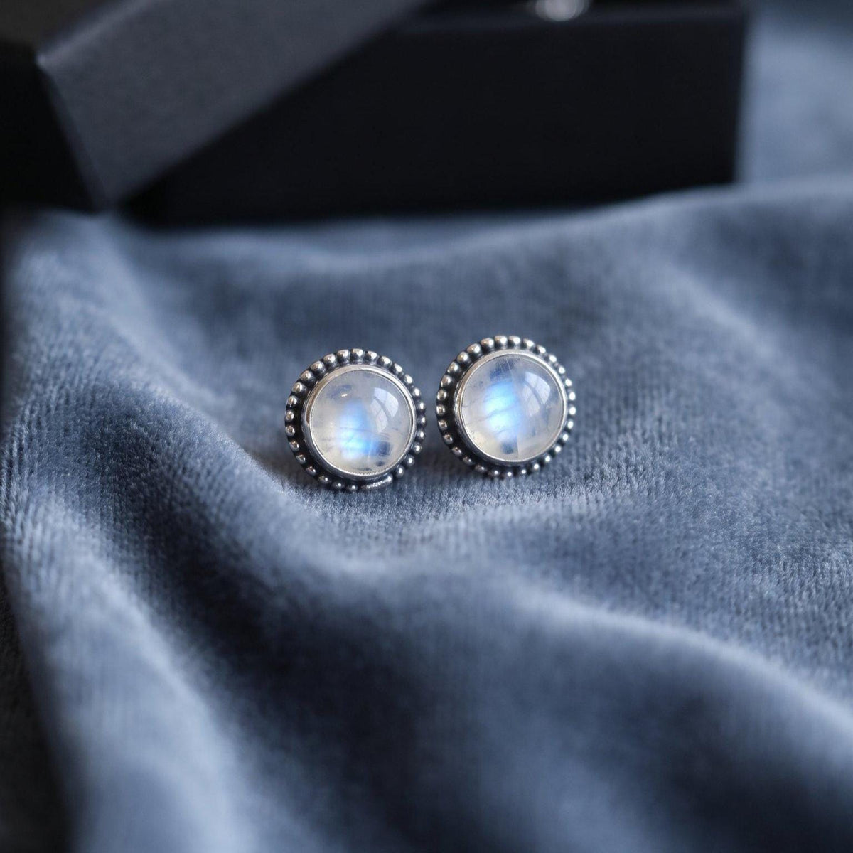 Rainbow Moonstone Studs | Sterling Silver | 7mm Stones