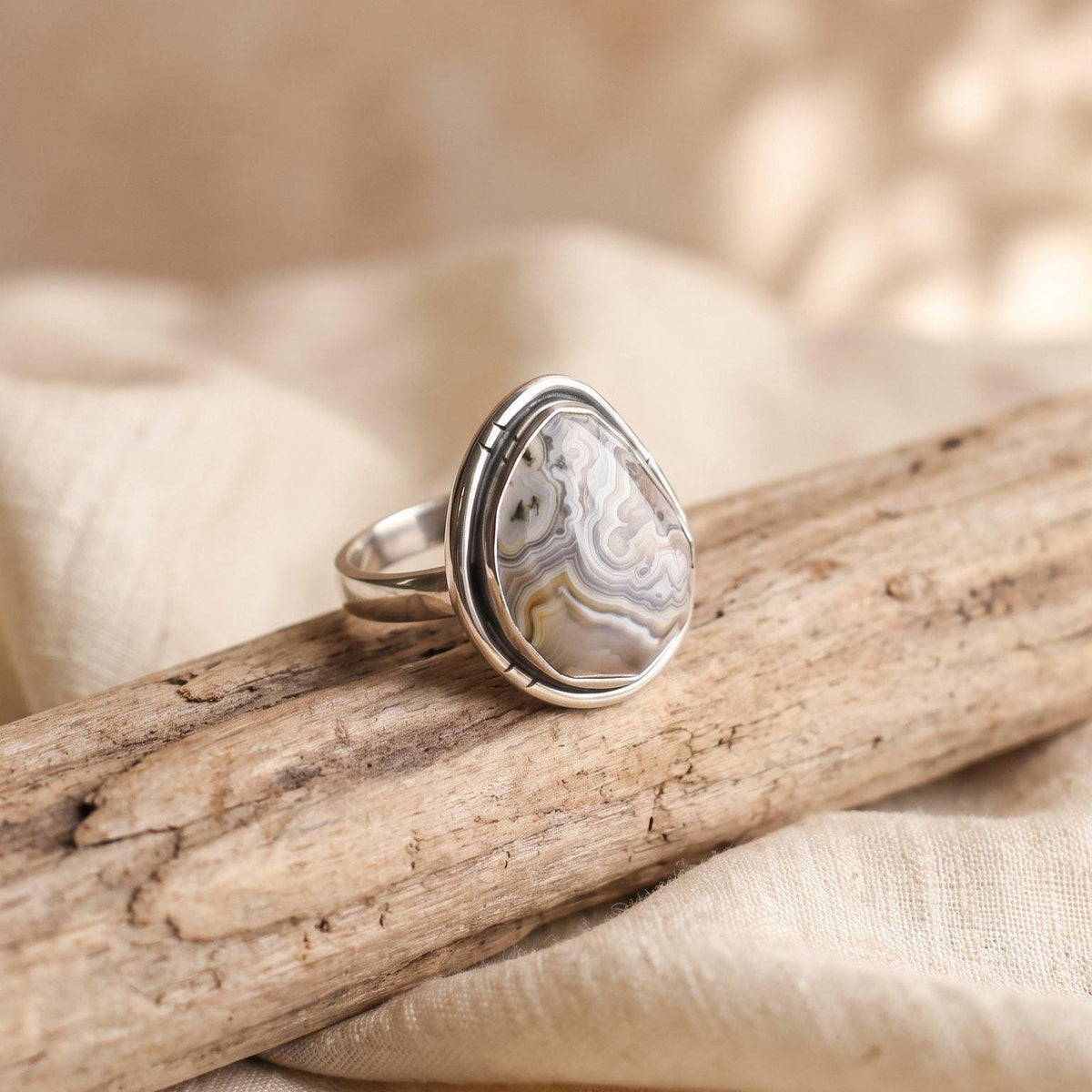 Laguna Lace Agate Chunky Boho Ring | Sterling Silver