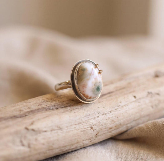 Ocean Jasper Gold Prong Ring | Choose your stone | Sterling Silver | 14K Gold