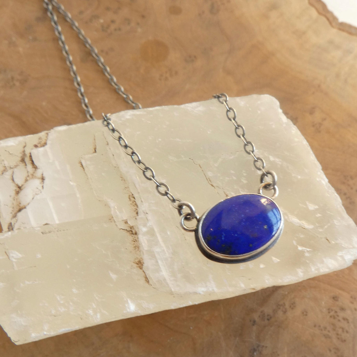 Lapis Lazuli East West Oval Necklace | Sterling Silver
