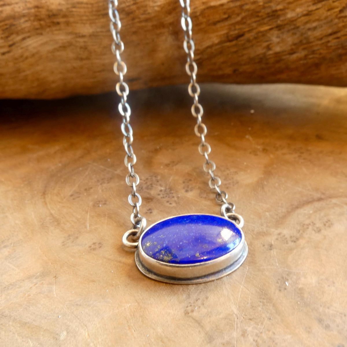 Lapis Lazuli East West Oval Necklace | Sterling Silver