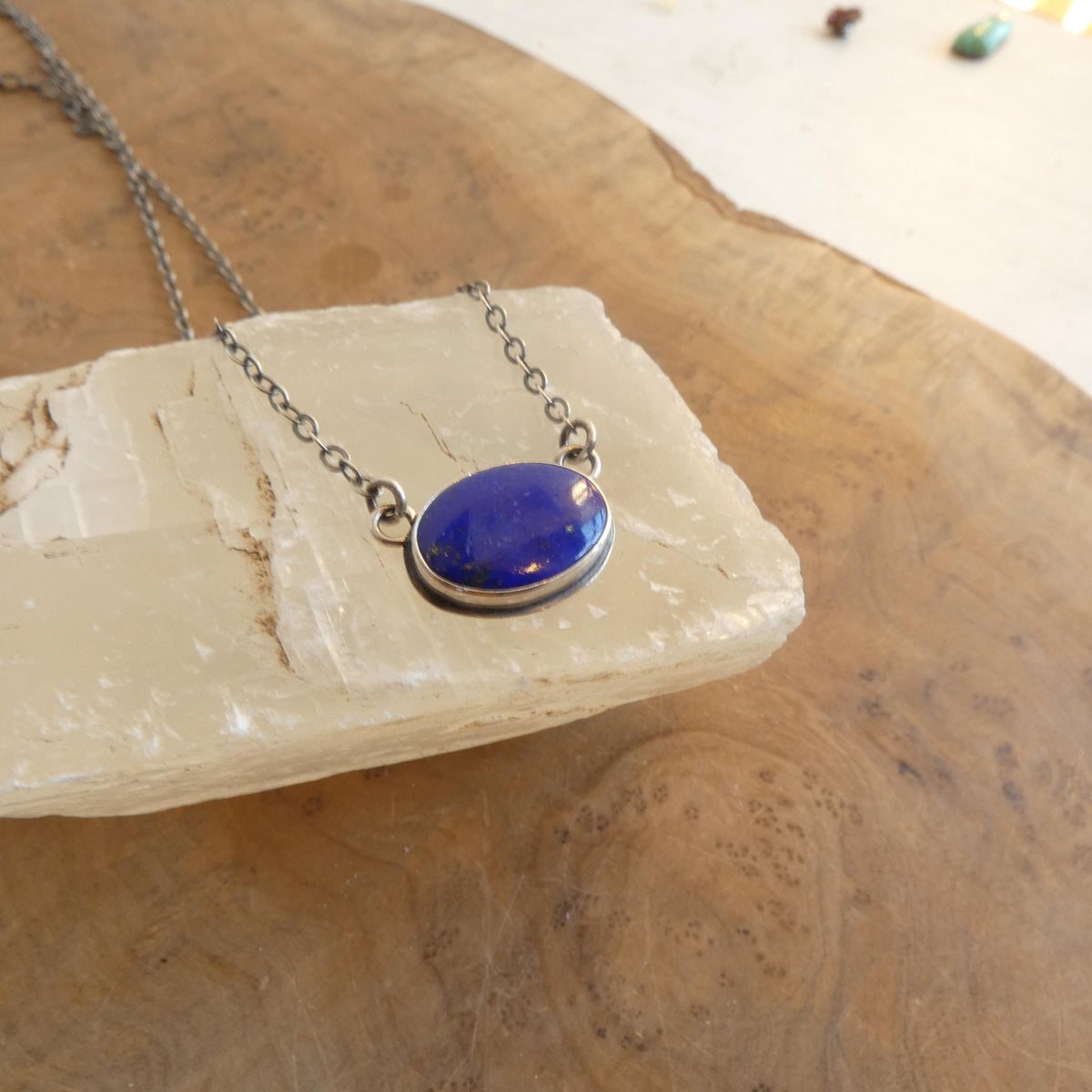 Lapis Lazuli East West Oval Necklace | Sterling Silver