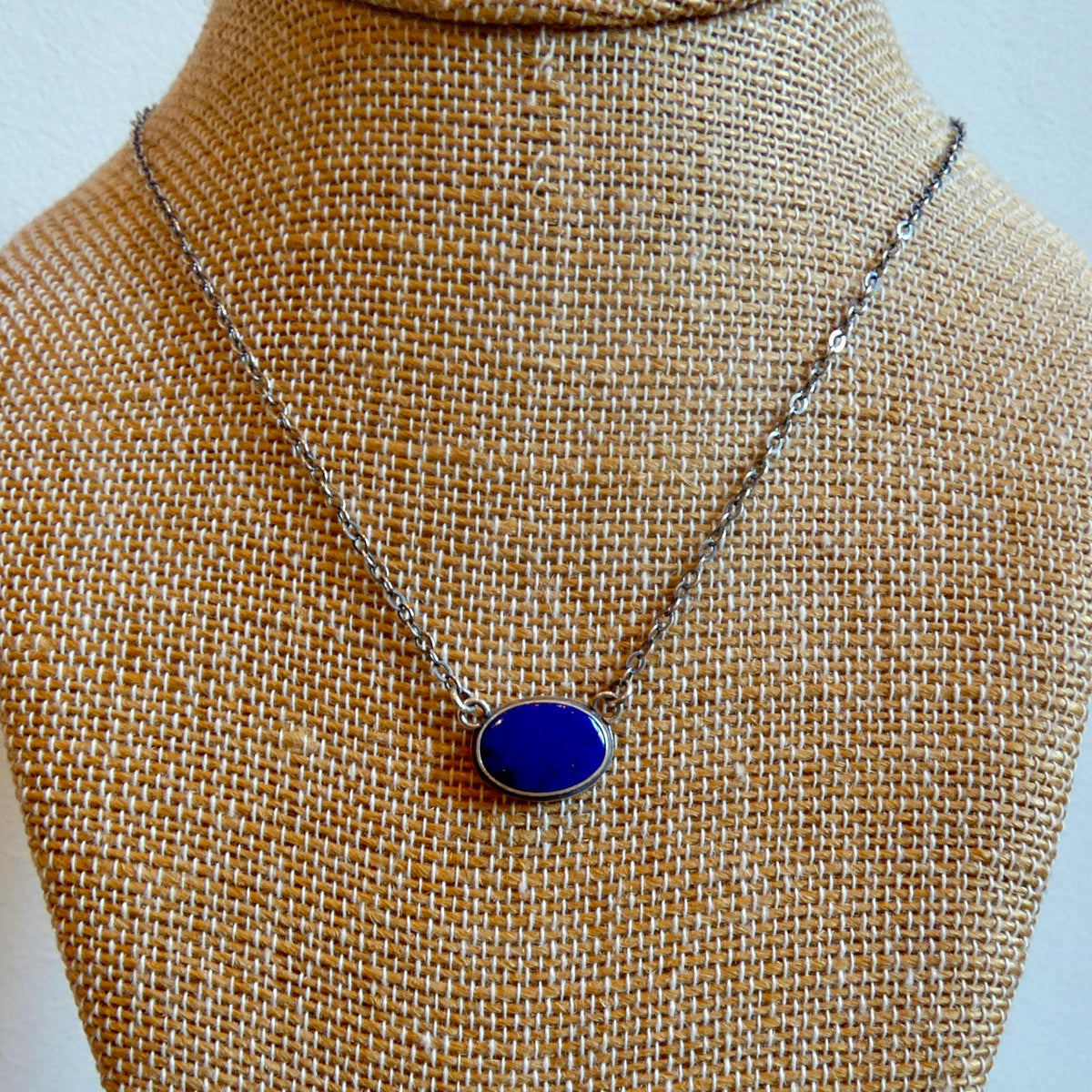 Lapis Lazuli East West Oval Necklace | Sterling Silver