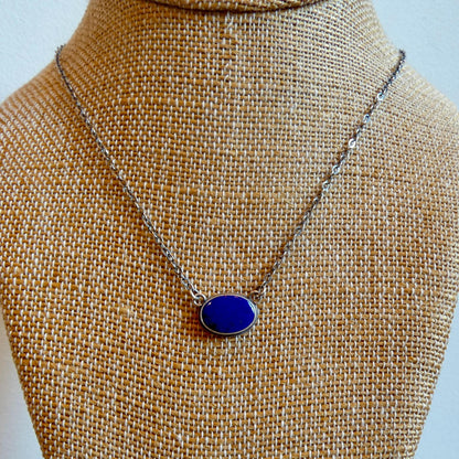 Lapis Lazuli East West Oval Necklace | Sterling Silver